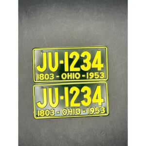 Vtg‎ 1953 Wheaties Ohio Bicycle License Plate Pair 1803 Replica 5" x 2"